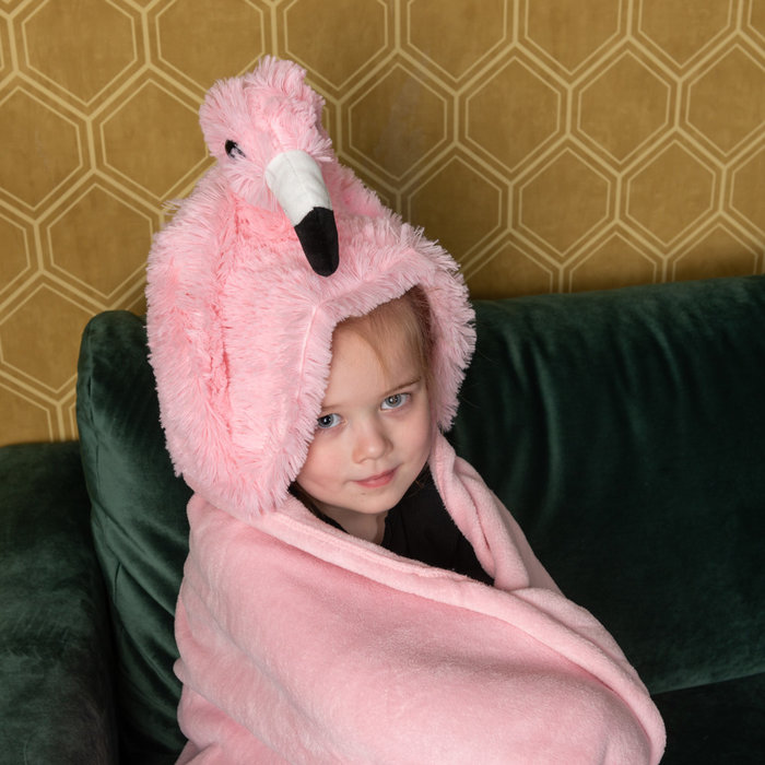 Noxxiez Noxxiez animal hooded blanket Flamingo