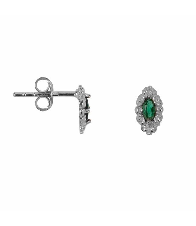 Betty Bogaers - Antique Drop Stud Earring - Silver/Green