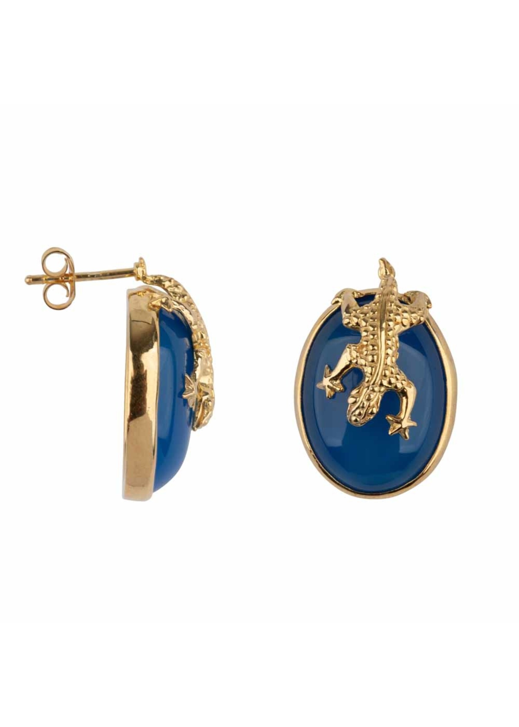 Betty Bogaers Betty Bogaers - Lizard Stud Earring - Blue Calcedone Gold Plated