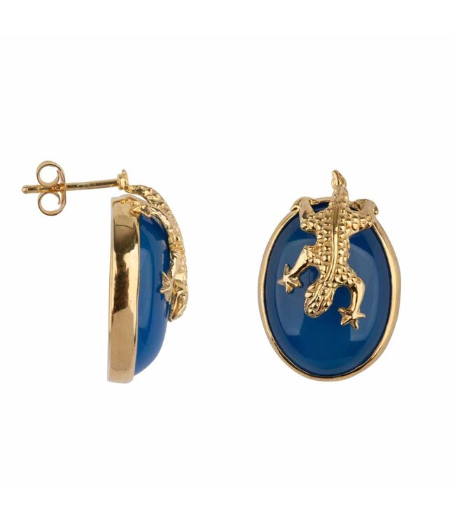 Betty Bogaers - Lizard Stud Earring - Blue Calcedone Gold Plated
