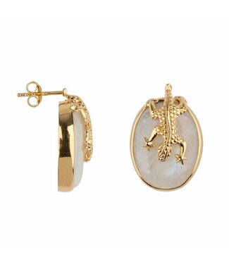 Betty Bogaers Betty Bogaers - Lizard Stud Earring - Moonstone White Gold Plated