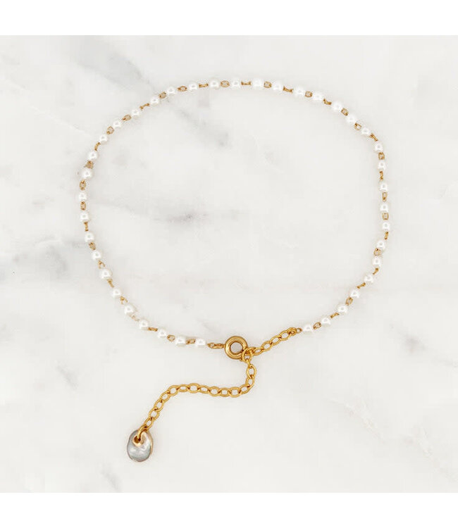 ByNouck Jewelry - Anklet Pearl Chain Chip - Gold