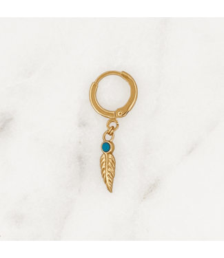 ByNouck Jewelry ByNouck Jewelry - Earring Feather Blue Stone - Gold