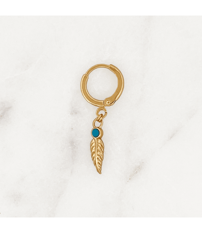 ByNouck Jewelry - Earring Feather Blue Stone - Gold