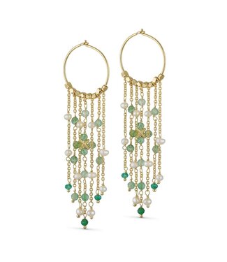 Pure By Nat Pure By Nat - Hoop Earrings w. Chains and Gemstones - 45595