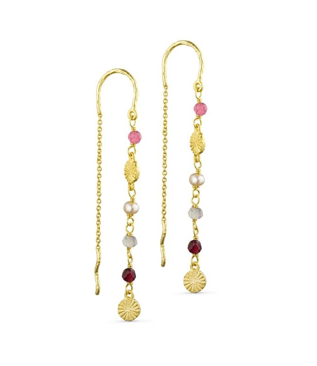 Pure By Nat - Chain earrings with natural stone and pearl 45760