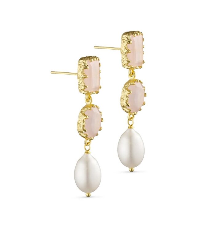 Pure By Nat - Earrings with natural stone and pearl 45758
