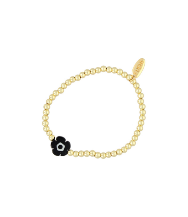 Fushi - Bracelet - Glass Flower Bead / 14 Krt Gold