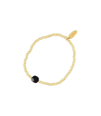 Fushi Fushi - Bracelet Halfedelsteen - Onyx Bead / 14 Krt Gold