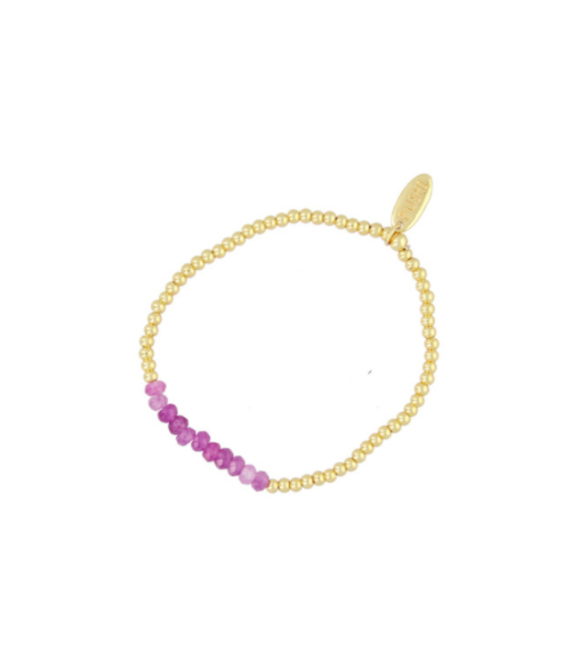 Fushi - Bracelet Halfedelsteen - Dyed Jade Orchid / 14 Krt Gold