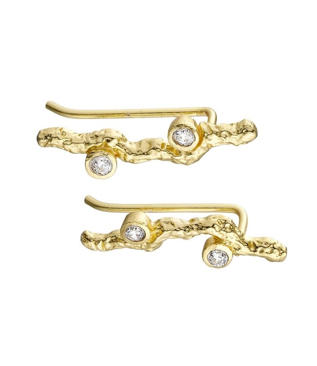 Pure by Nat - Crawler earrings with zircons 45743 - Gold
