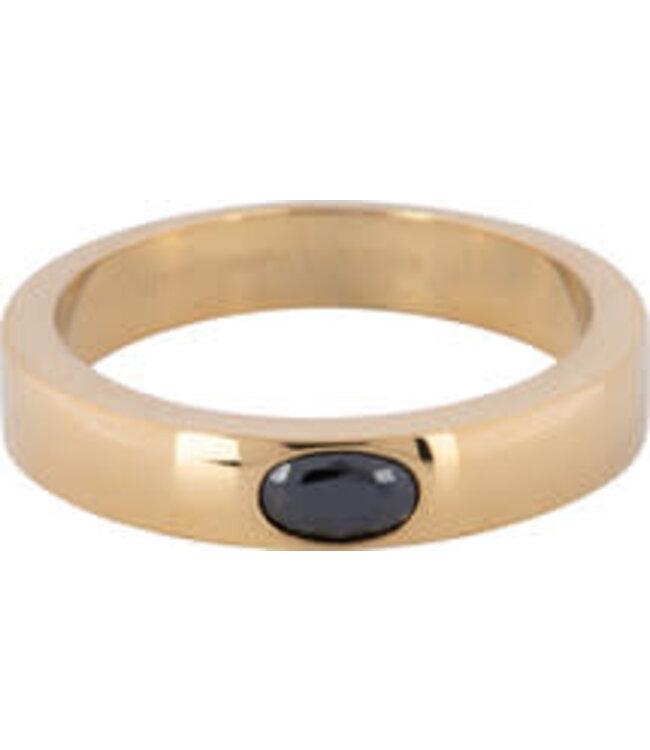 Charmin's - Wide band Oval Stone Ring - Black / Gold Steel 1225
