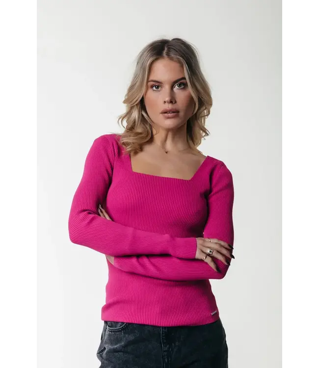 Colourful Rebel - Ariel Square Neckline Knitted Top - Fuchsia