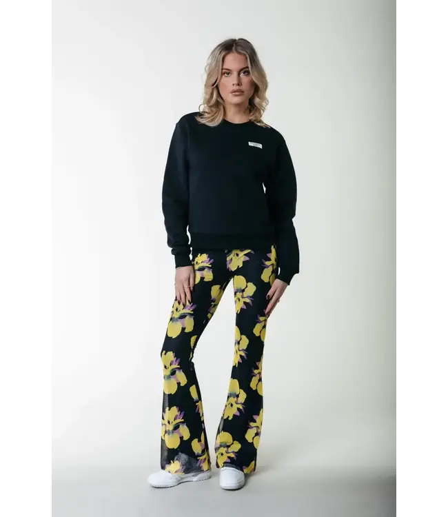 Colourful Rebel - Big Flower Mesh Extra Flare Pants -Bright Yellow