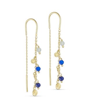 Pure By Nat Pure By Nat - Chain Earrings - Goldplated Blue 45781