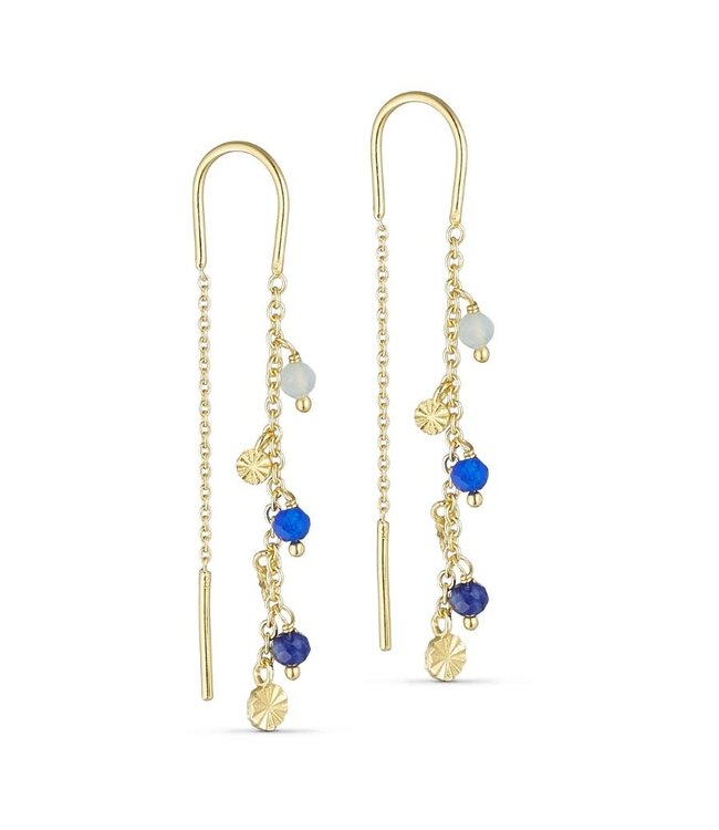 Pure By Nat - Chain Earrings - Goldplated Blue 45781