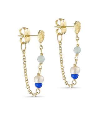 Pure By Nat Pure By Nat - Chain Earrings with Stones - Goldplated Blue 45779