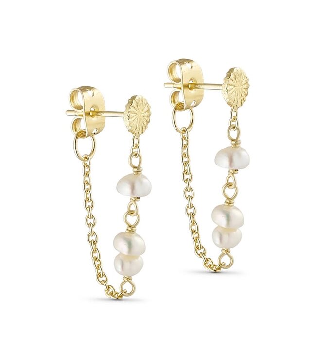 Pure By Nat - Chain Earrings with Stones - Goldplated Pearls 45779