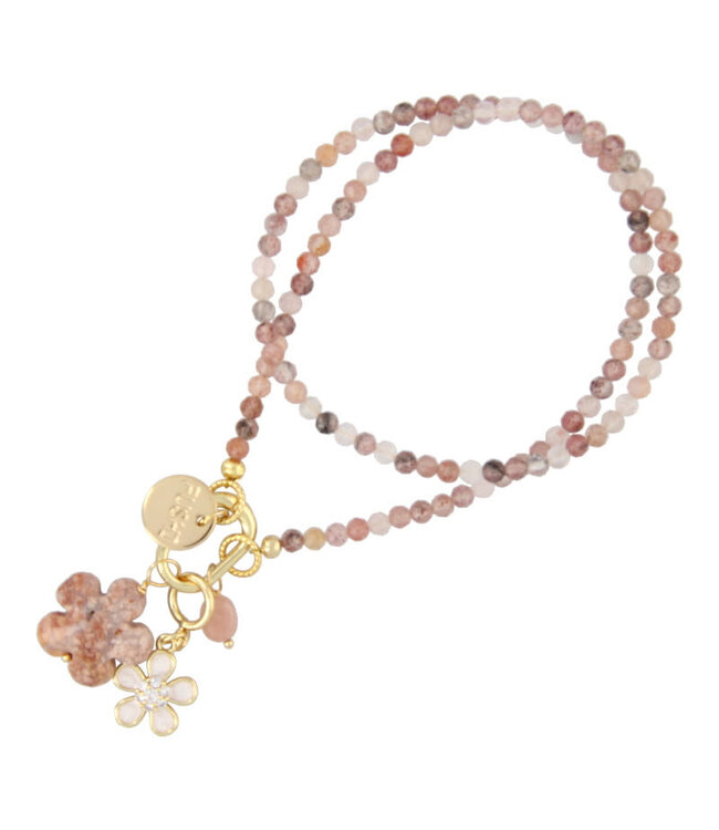 Fushi - Necklace Halfedelsteen With Clip and Bangles - Strawberry 7606