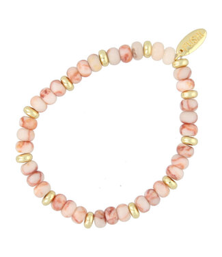 Fushi Fushi - Bracelet Halfedelsteen Donut Pink Zebra Jasper - Beige 7277