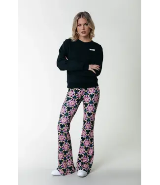 Colourful Rebel Colourful Rebel - Graphic Flower Peached Extra Flare Pants - Candy Pink
