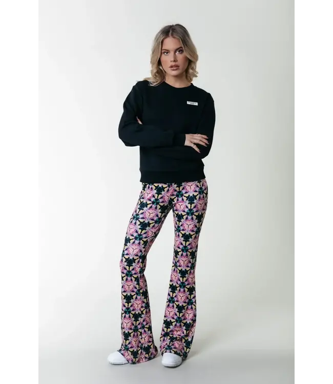 Colourful Rebel - Graphic Flower Peached Extra Flare Pants - Candy Pink
