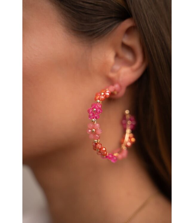 My Jewellery - Grote Oorringen Met Roze Bloementjes - Goud