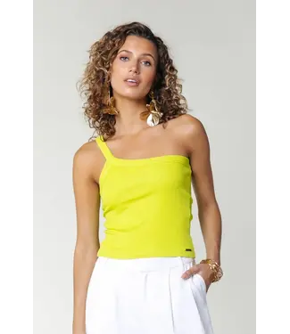 Colourful Rebel Colourful Rebel - Inca One Shoulder Jersey Tanktop - Dark Lime Green