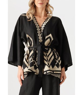 Greek Archaic Kori - Short Kimono Feather - Black / Gold