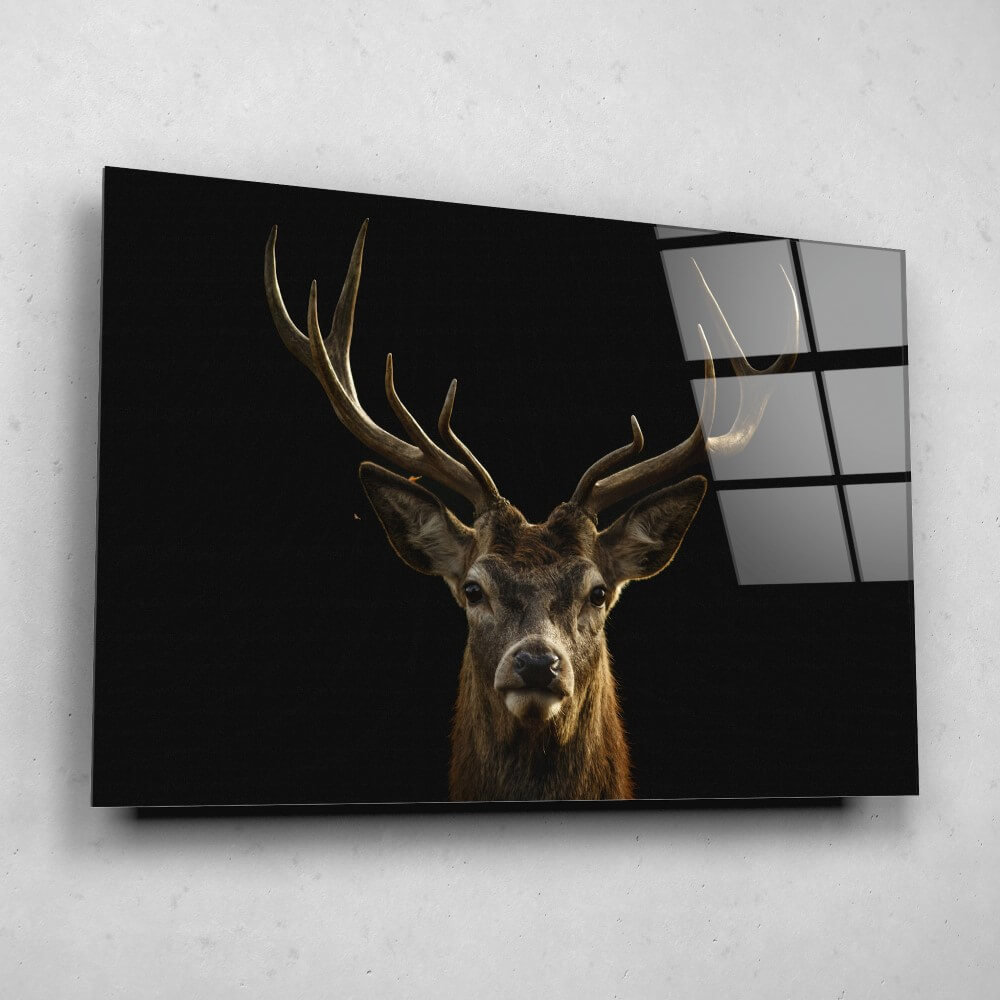 Schilderij Portret van een imposant hert | 60 x 40 cm glasschilderij Schilderij Portret van een imposant hert | 60 x 40 cm glasschilderij