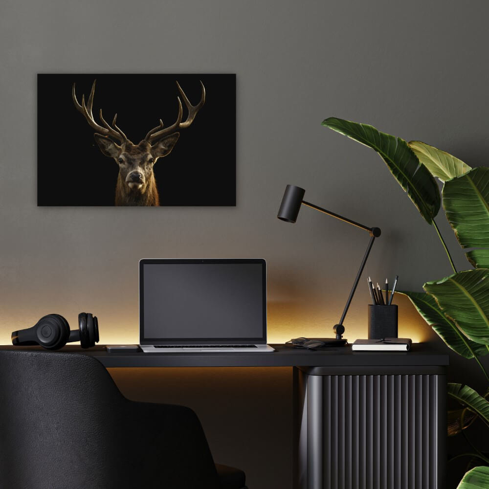 Schilderij Portret van een imposant hert | 60 x 40 cm glasschilderij Schilderij Portret van een imposant hert | 60 x 40 cm glasschilderij