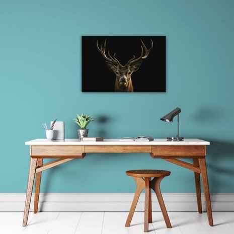 Schilderij Portret van een imposant hert | 60 x 40 cm glasschilderij Schilderij Portret van een imposant hert | 60 x 40 cm glasschilderij