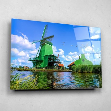 Schilderij Beroemde Zaanse Schans molens in Zaandam | 120 x 80 cm glasschilderij Schilderij Beroemde Zaanse Schans molens in Zaandam | 120 x 80 cm glasschilderij