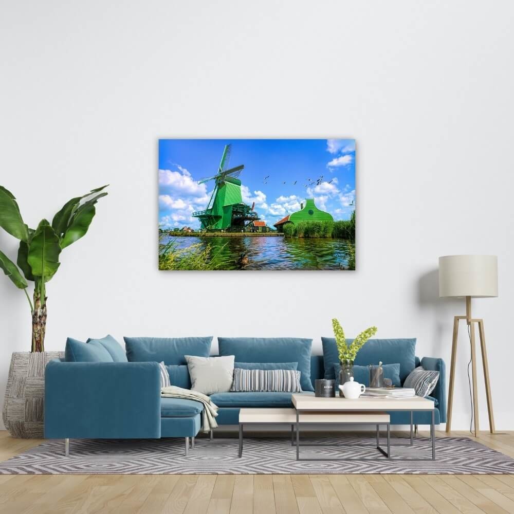 Schilderij Beroemde Zaanse Schans molens in Zaandam | 120 x 80 cm glasschilderij Schilderij Beroemde Zaanse Schans molens in Zaandam | 120 x 80 cm glasschilderij