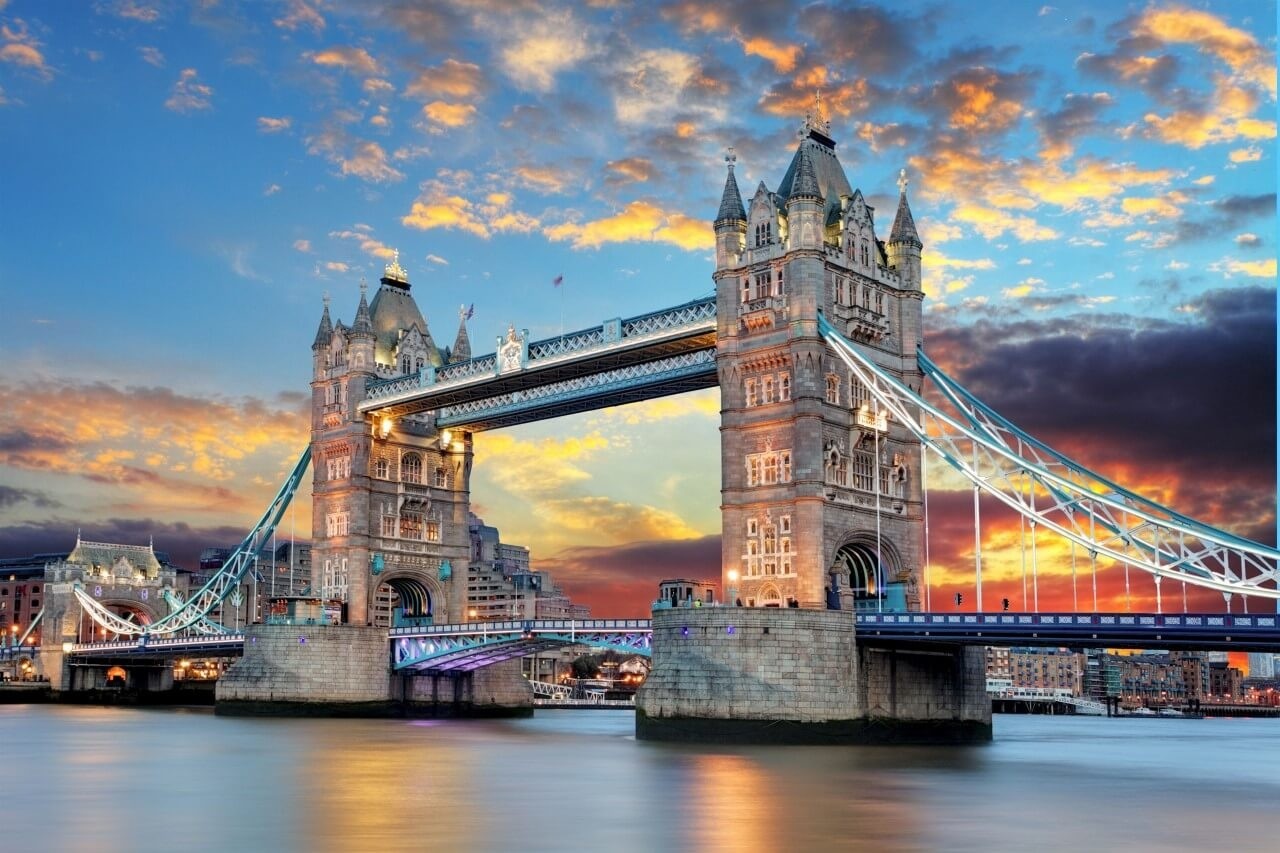 stel je voor spion grafiek De Tower Bridge in Londen • 60 x 40 cm • Glazenschilderijen.nl