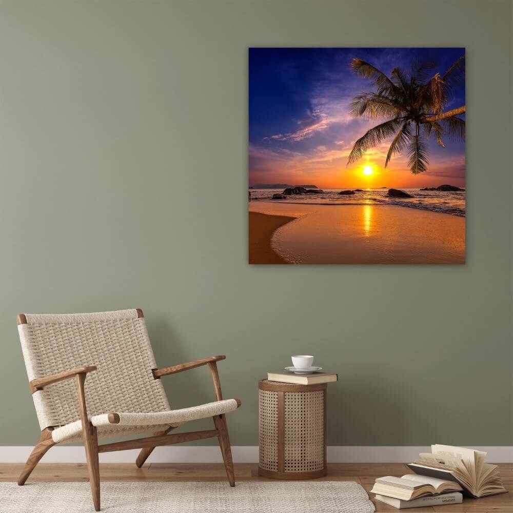 Schilderij Zonsondergang over de zee in Thailand | 90 x 90 cm glasschilderij