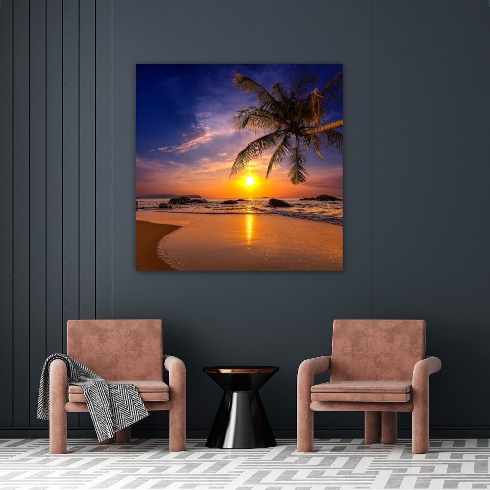 Schilderij Zonsondergang over de zee in Thailand | 90 x 90 cm glasschilderij