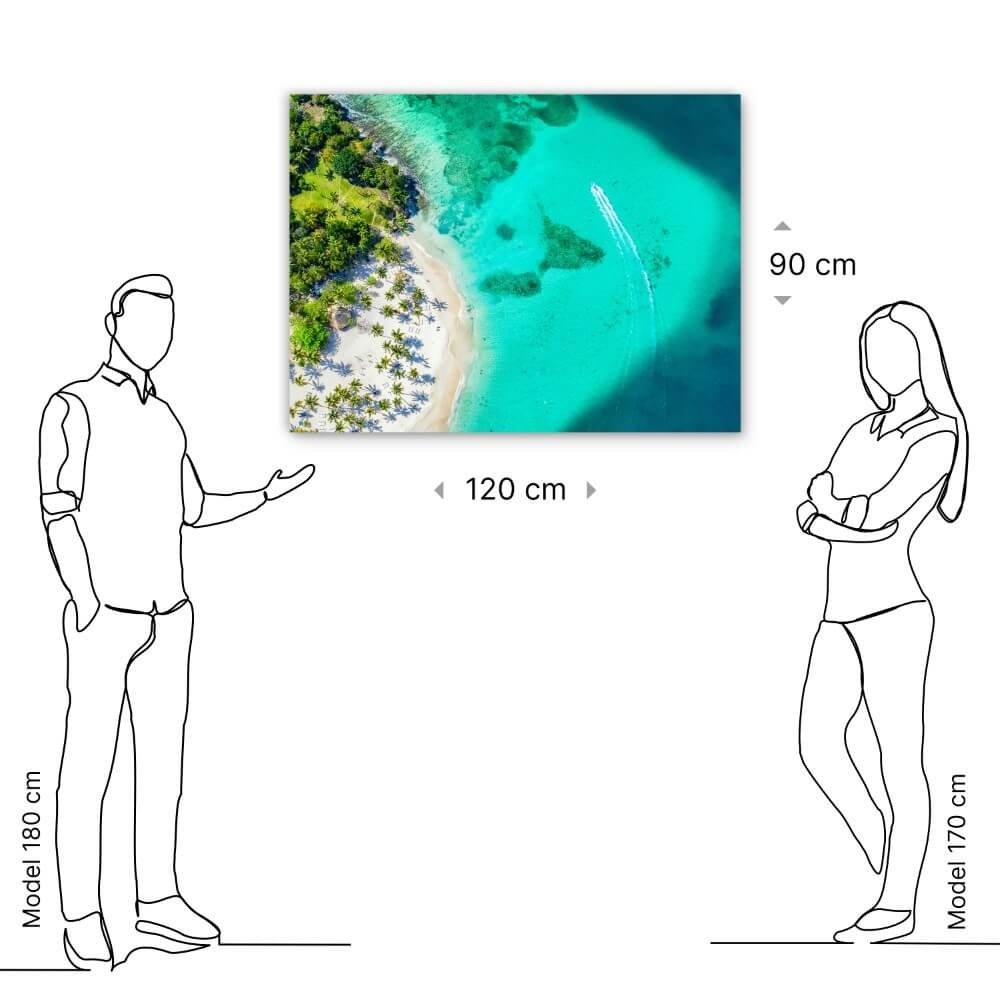 Schilderij Luchtfoto van prachtig tropisch Caraïbisch eiland | 120 x 90 cm glasschilderij Schilderij Luchtfoto van prachtig tropisch Caraïbisch eiland | 120 x 90 cm glasschilderij