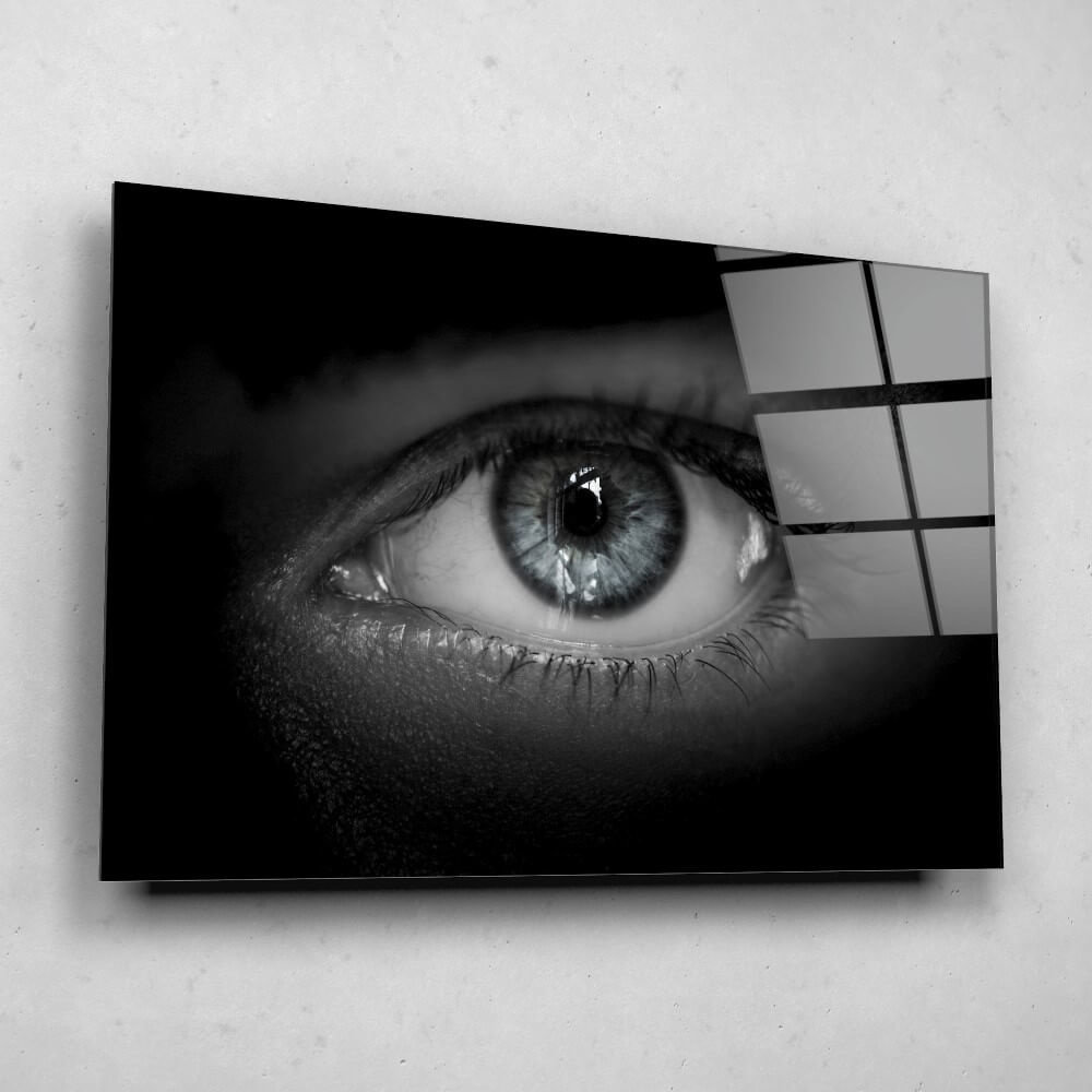 Ongemak pastel Rauw Zwart-wit beeld van menselijk oog • 120 x 80 cm • Glazenschilderijen.nl