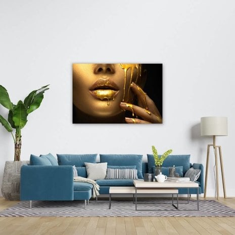 nogmaals menigte brand Creatieve abstracte make-up met gouden verf • 120 x 80 cm •  Glazenschilderijen.nl