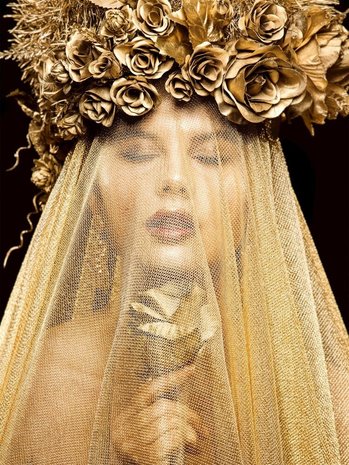 Schilderij Gesluierde gouden roos | 90 x 120 cm glasschilderij Schilderij Gesluierde gouden roos | 90 x 120 cm glasschilderij