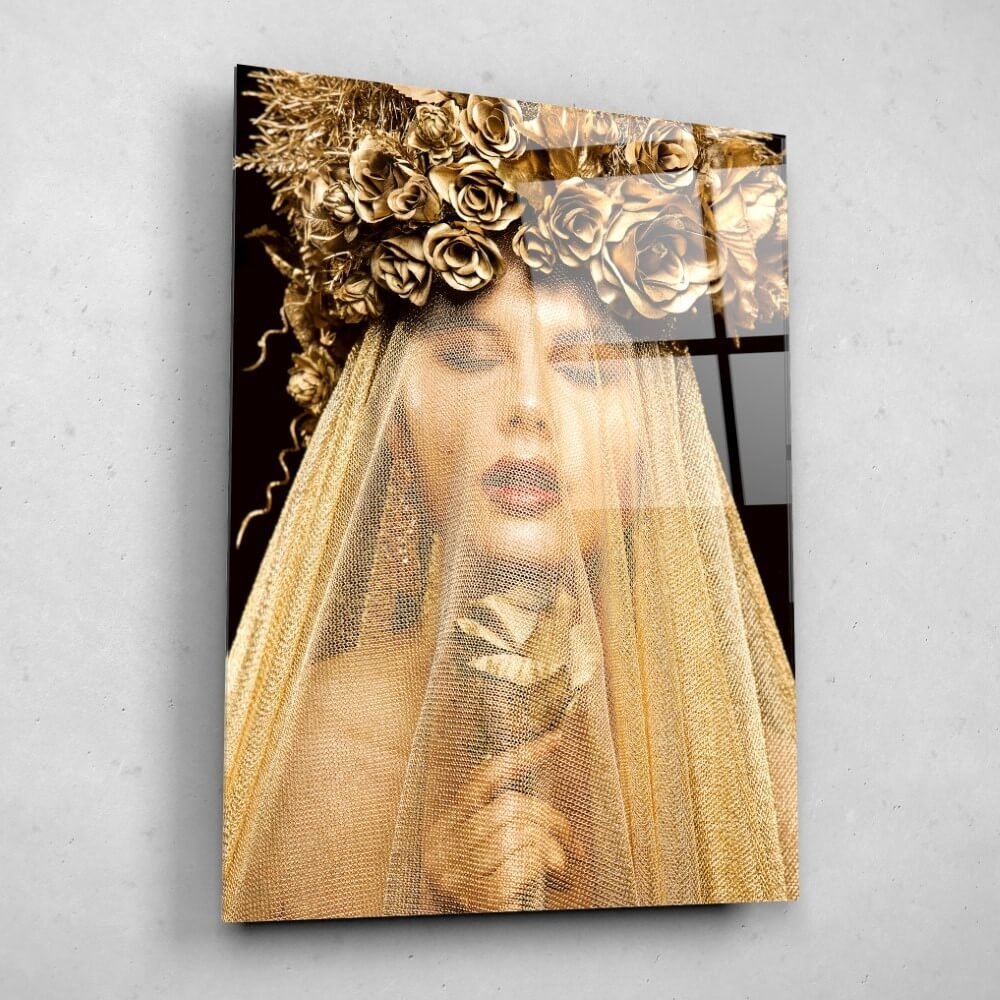 Schilderij Gesluierde gouden roos | 90 x 120 cm glasschilderij Schilderij Gesluierde gouden roos | 90 x 120 cm glasschilderij