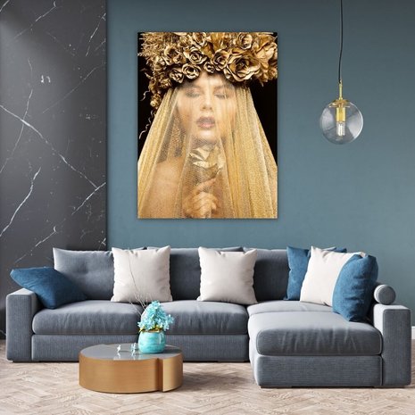 Schilderij Gesluierde gouden roos | 90 x 120 cm glasschilderij Schilderij Gesluierde gouden roos | 90 x 120 cm glasschilderij