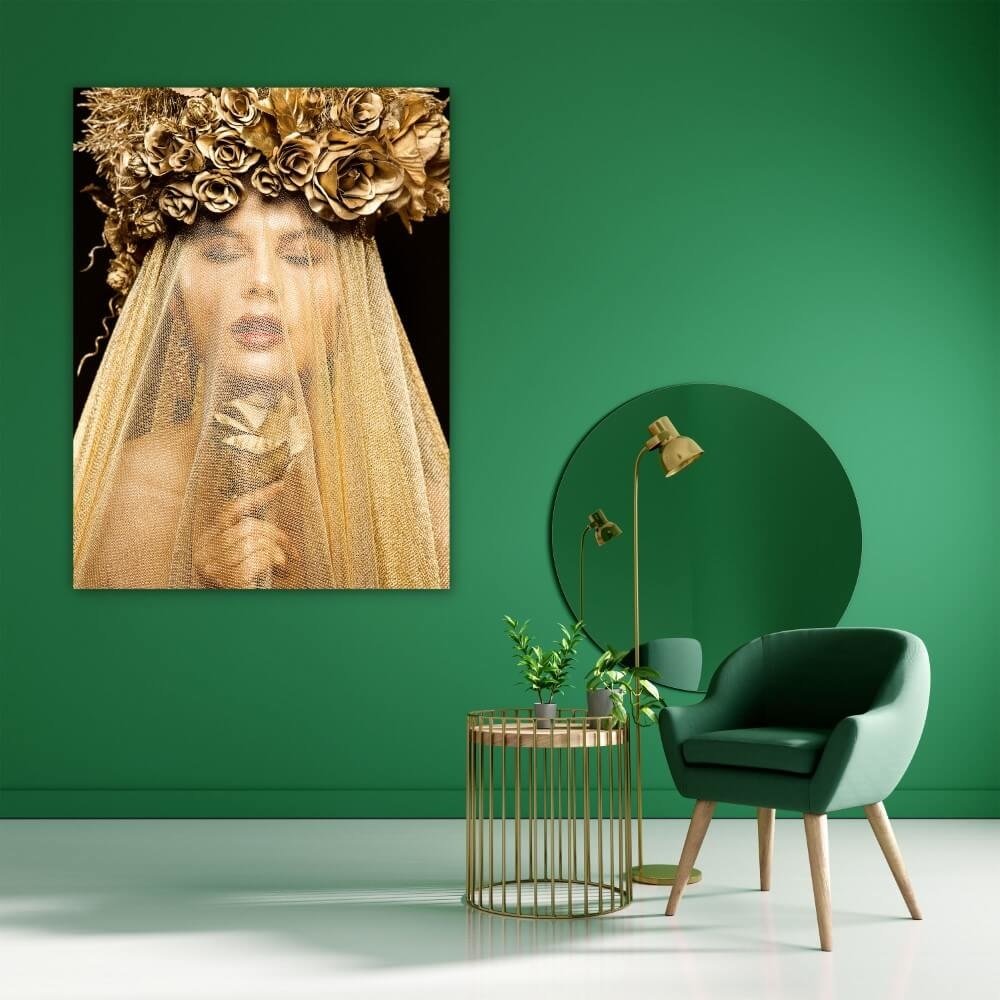Schilderij Gesluierde gouden roos | 90 x 120 cm glasschilderij Schilderij Gesluierde gouden roos | 90 x 120 cm glasschilderij