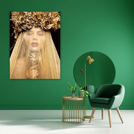 Schilderij Gesluierde gouden roos | 90 x 120 cm glasschilderij Schilderij Gesluierde gouden roos | 90 x 120 cm glasschilderij