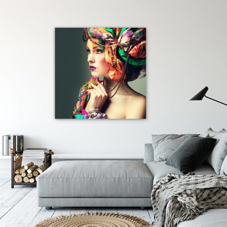 multifunctioneel krullen Duplicaat Glamour hoofddoek van gekleurde stof • 100 x 100 cm • Glazenschilderijen.nl