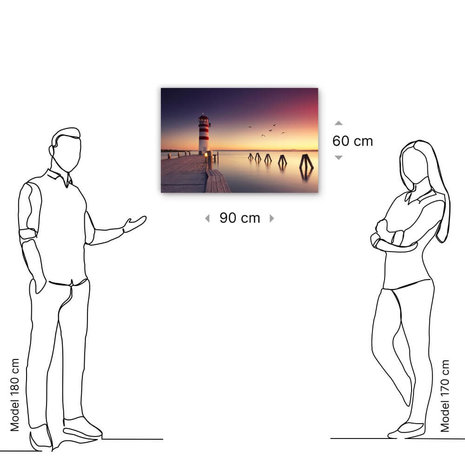 Schilderij Zonsondergang bij de vuurtoren | 90 x 60 cm glasschilderij Schilderij Zonsondergang bij de vuurtoren | 90 x 60 cm glasschilderij