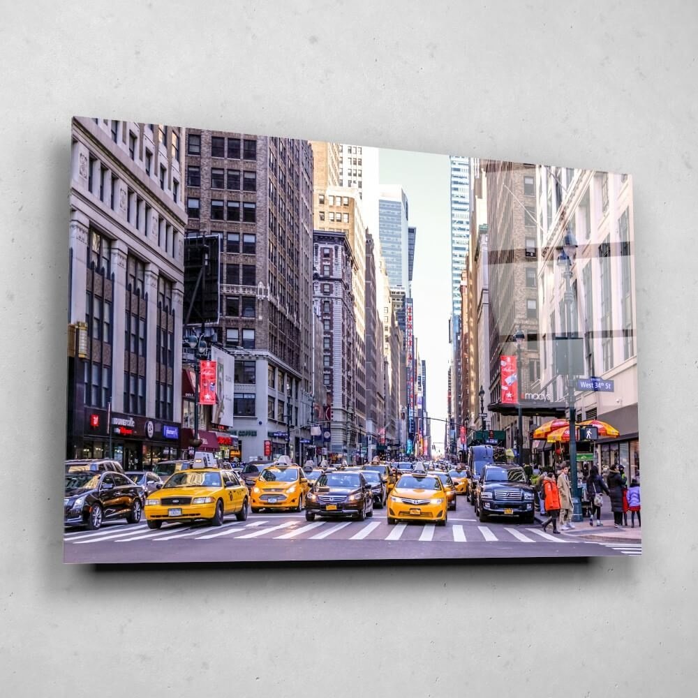 Schilderij Bruisende stad New York | 120 x 80 cm glasschilderij Schilderij Bruisende stad New York | 120 x 80 cm glasschilderij