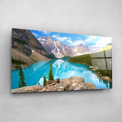 Schilderij Bergmeer in de Rocky Mountains van Canada | 120 x 60 cm glasschilderij Schilderij Bergmeer in de Rocky Mountains van Canada | 120 x 60 cm glasschilderij