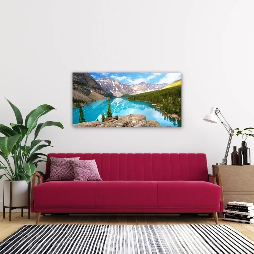 Schilderij Bergmeer in de Rocky Mountains van Canada | 120 x 60 cm glasschilderij Schilderij Bergmeer in de Rocky Mountains van Canada | 120 x 60 cm glasschilderij